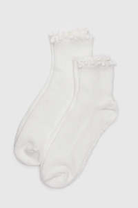 Baggu Lettuce Edge Sock Set Of 2 - White