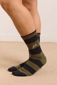 Damson Madder: Damson Madder Ribbed Calf Length Socks - Olive/Multi