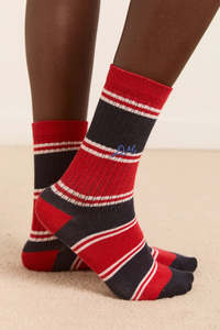 Damson Madder Calf Length Socks - Red/Navy