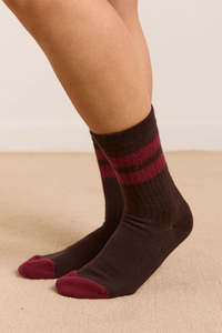 Damson Madder Sporty Calf Length Socks - Choc/Burg