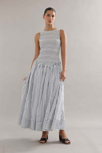 Caitlin Crisp Celine Dress - French Navy Stripe