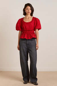 Womens Tops Shirts: Damson Madder Everly Ruffle Blouse - Red