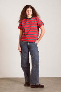 Damson Madder Ariel Shrunken Tee - Red/Navy