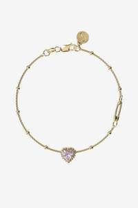 Bracelets: Stolen Girlfriends Club Dahlia's Heart Bracelet - Gold Amethyst