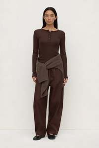 Womens Tops Shirts: Assembly Nora Merino Wool Henley - Ganache