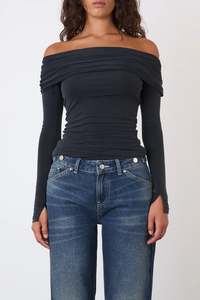 Womens Tops Shirts: Peachy Den Kylie Top - Graphite