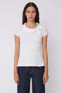 Womens Tops Shirts: Peachy Den Ferdinand Polo Top - Porcelain