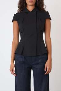Womens Tops Shirts: Peachy Den Missy Asymmetric Blouse - Onyx