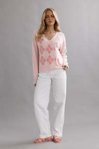 Caitlin Crisp Argyle Jumper - Marshmellow