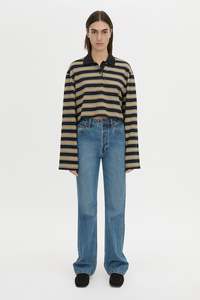 Womens Tops Shirts: Camilla and Marc Liat Crop Polo - Black Stripe