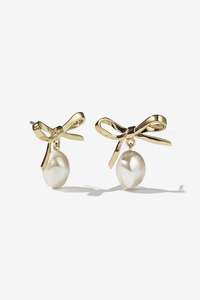 Meadowlark Bow Pearl Studs - 23K Gold