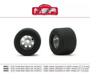 NSR 9068 Trued Rear Race tire ULTRAGRIP 19,5X13 on Ø17mm wheels (2 pcs) - NZ Slot Cars
