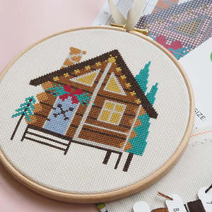 Cross Stitch Kits And Patterns: Cedar Lodge Cottage Cross Stitch Kit by Caterpillar Cross Stitch