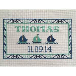 Cross Stitch Kits And Patterns: Sail Boat Birth Sampler Cross Stitch Kit by Simplistitch