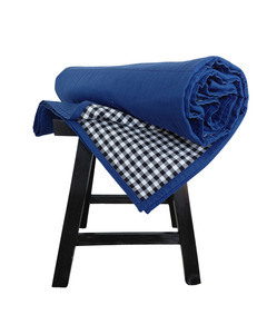 Products: SOLD Cotton Blanket - Dark Cobalt with Gingham