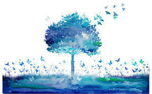 Watercolor Nature tree and butterflies Smart Art Design