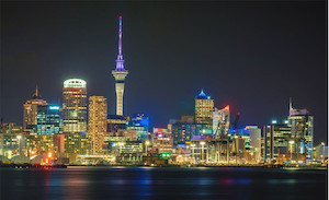 Products: Auckland city skyline at night with city centre Smart Art Design