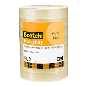 Tapes Adhesives: Scotch Everyday Tape 500 18mm x 66m Pack 8