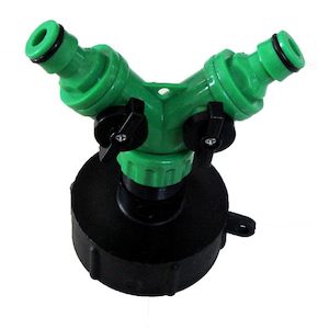 IBC 1000l water tank adapter with 2-way splitter for garden hose