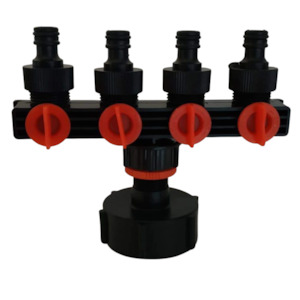 Gardening: IBC 1000l water tank adaptor with 4 way garden hose splitter