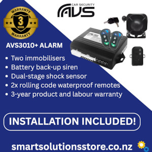 AVS Car Alarm With Installation AVS 3010+ ALARM IMMOBILISER + BATTERY SIREN & SHOCK SENSOR