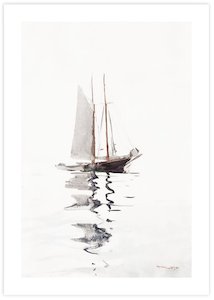 Minimalist Art: Two Masted Schooner with Dory