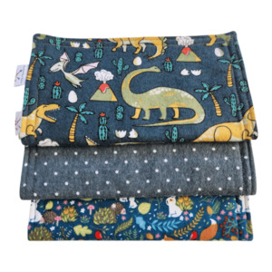 Flannelette Burp Cloth (set of 3) – ‘Dino Forest’