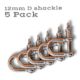 5 Pack D Shackles (12MM - 2500KG) & 2 Free Anti Theft Clips