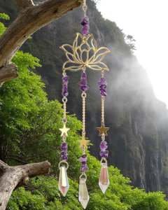 Windchimes Mobiles Hanging Ornaments: Amethyst Lotus Crystal Sun Catcher NEW!