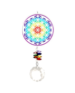Windchimes Mobiles Hanging Ornaments: Crystal Sundrop Prism - Flower Of Life