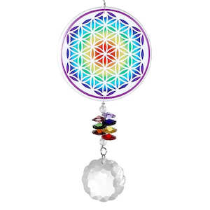 Windchimes Mobiles Hanging Ornaments: Crystal Sundrop Prism - Flower Of Life
