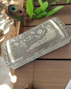 Jewellery Boxes: Rounded Jewellery Box with Mirror & Ring Holder Peacock Design