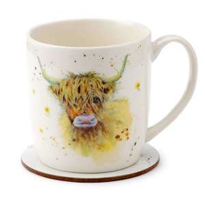 Wicca Pagan: Jan Pashley Highland Coo Cow Porcelain Mug & Coaster Set