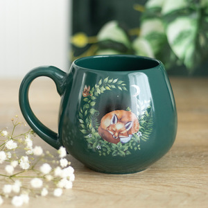 Cups Mugs Teapots: Green Sleeping Fox rounded mug
