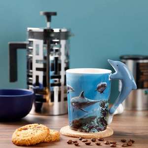 Adults: Dolphin Underwater Decal Ceramic Shaped Handle Mug
