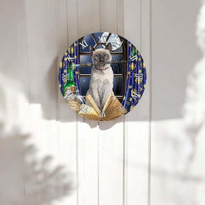 Clocks: Siamese Cat on book Clock