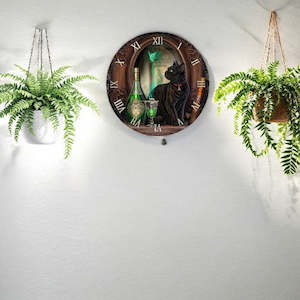 Clocks: Black Cat with green fairy Clock