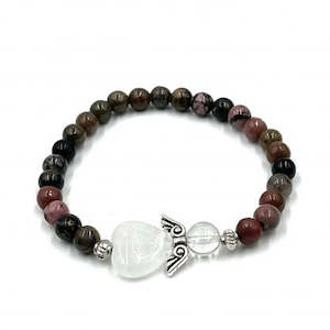 Crystal Jewellery: Rhodonite Crystal Heart Guardian Angel Bracelet