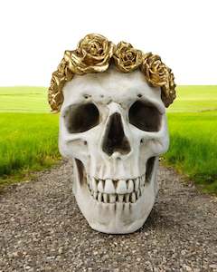 White Skull with Gold Roses