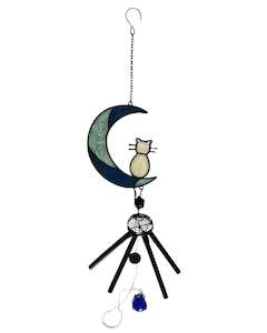 Wind Chimes: Windchime Suncatcher Cat on Moon