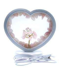 Crystal Lamps: Rose Quartz LED USB Lamp with Gemstone Tree