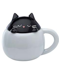 Feline Fine Black Cat Peeping Lid Ceramic Lidded Animal Mug