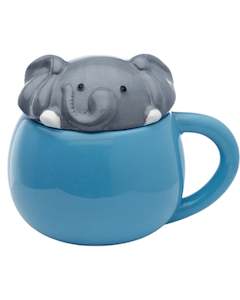 Cups Mugs Teapots: Elephant Peeping Lid Ceramic Lidded Animal Mug