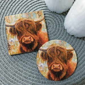 Placemats Coasters: Highland Cow Ceramic Coaster