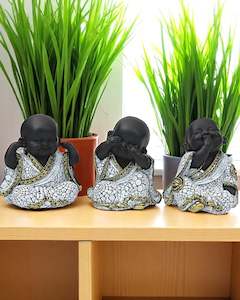 Wise Sitting Buddha Pebble deisgn ( set of 3 ) 11cm