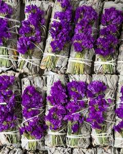 Smudge Sage Palo Santo: Dark Purple Statice, Sinuata, Floral Sage Wand