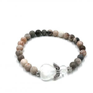 Crystal Jewellery: Pink Zebra Jasper Crystal Heart Guardian Angel Bracelet