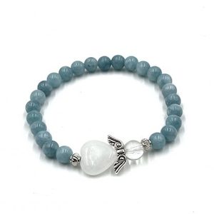 Aquamarine Crystal Heart Guardian Angel Bracelet