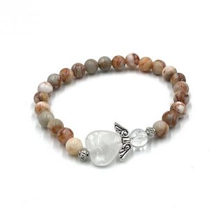 Red Veined White Onyx Crystal Heart Guardian Angel Bracelet
