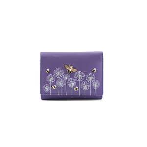 Wallets: Moonflower Tri-Fold Leather Bee Purse - Purple